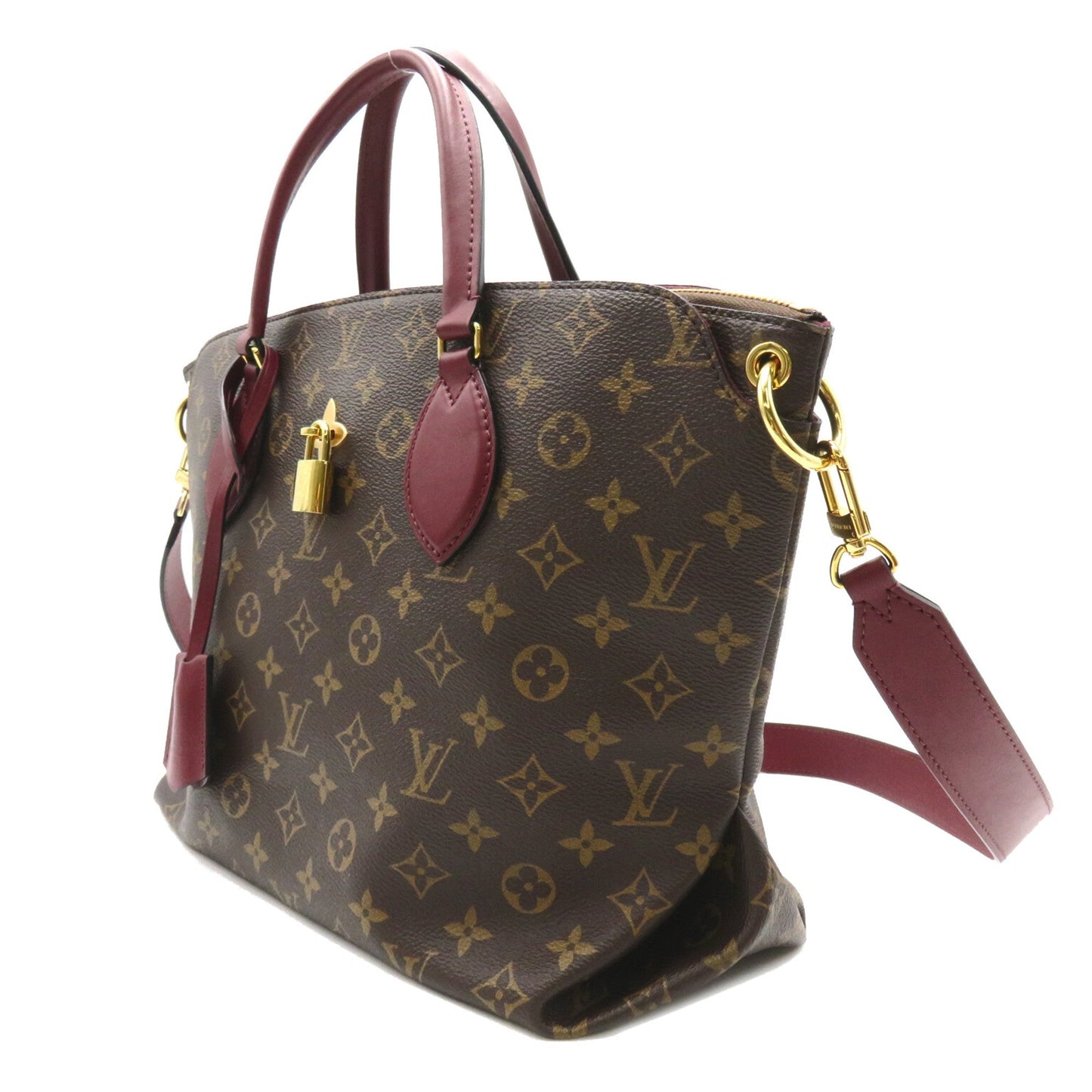 LOUIS VUITTON Flower zip tote MM Brown Red Bordeaux Monogram PVC coated canvas leather M44348
