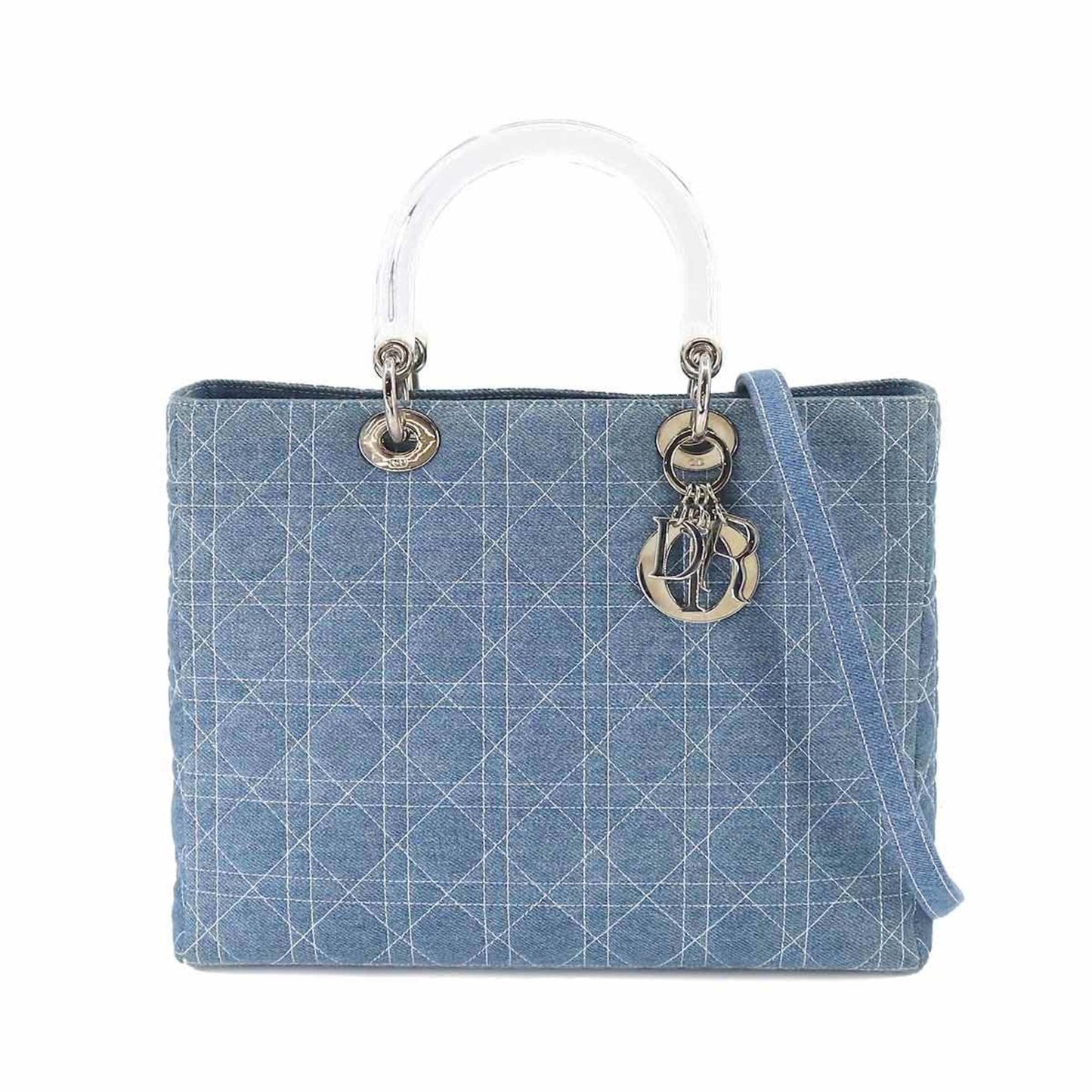 CHRISTIAN DIOR lady large 2way hand shoulder bag denim blue Lady