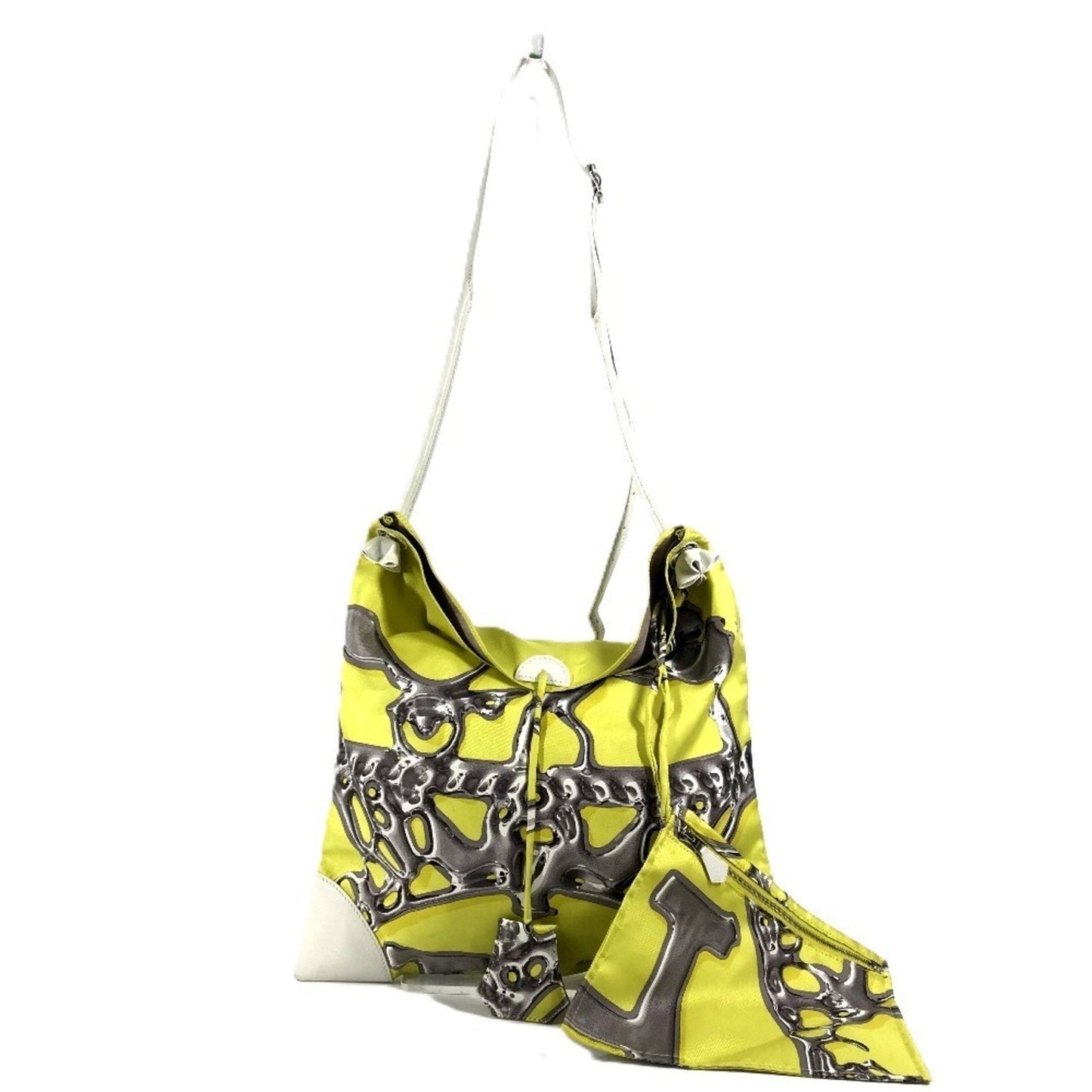 Hermes White Yellow Silk Leather Shoulder Bag ( )