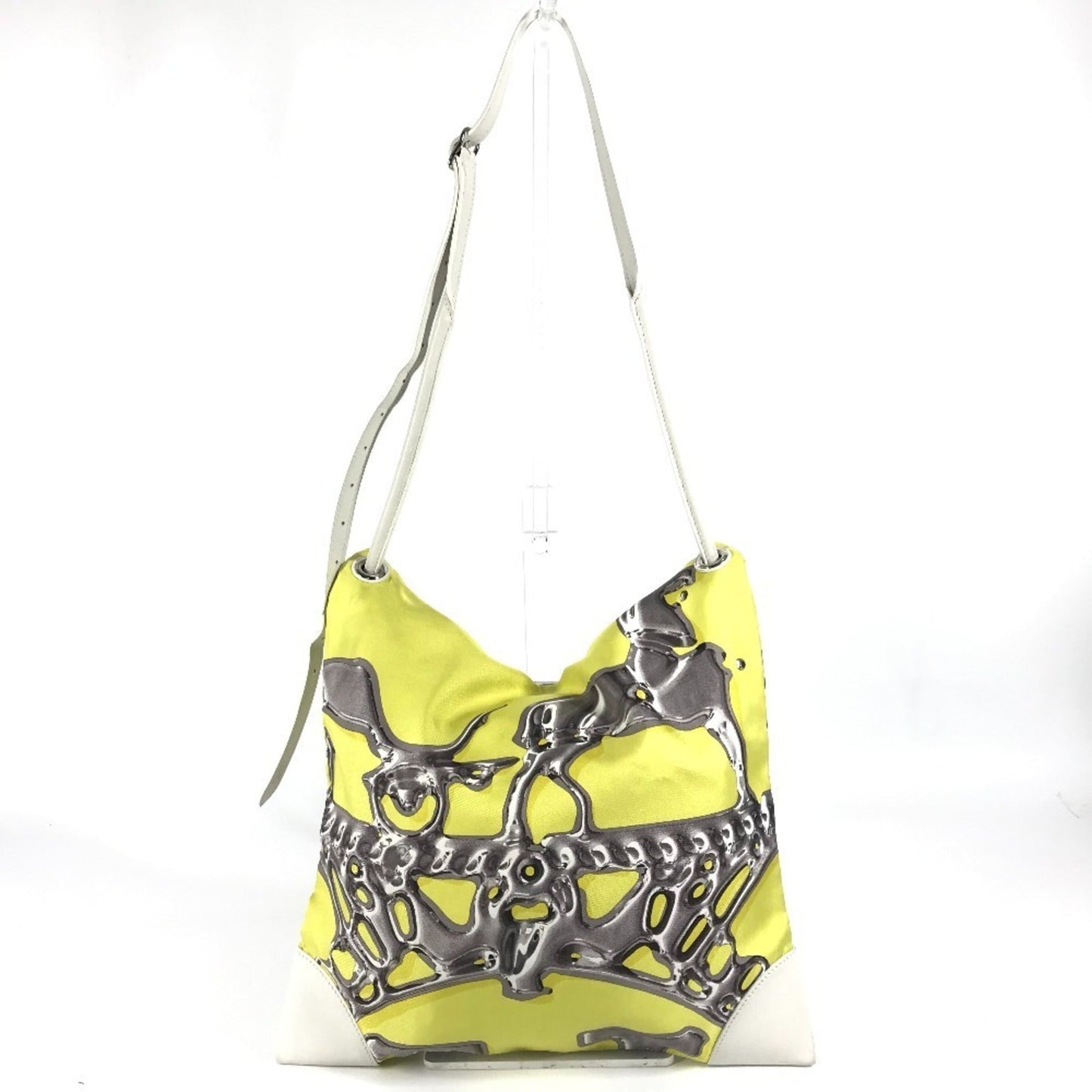 Hermes White Yellow Silk Leather Shoulder Bag ( )