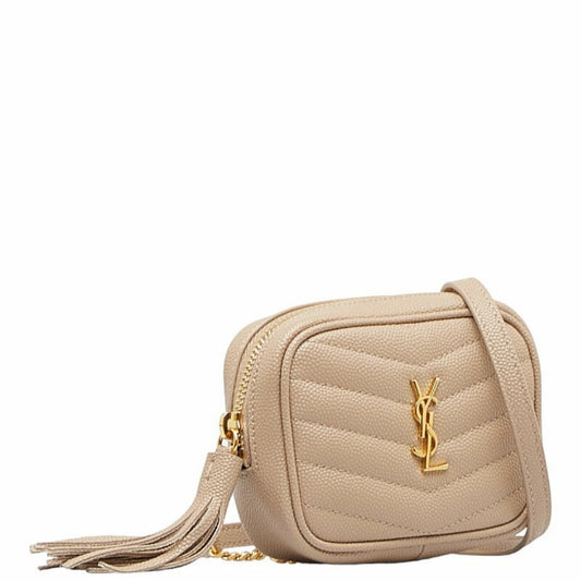 Saint Laurent YSL Hardware Cassandra Baby Chain Shoulder Bag 635088 Beige Gold Leather Women's