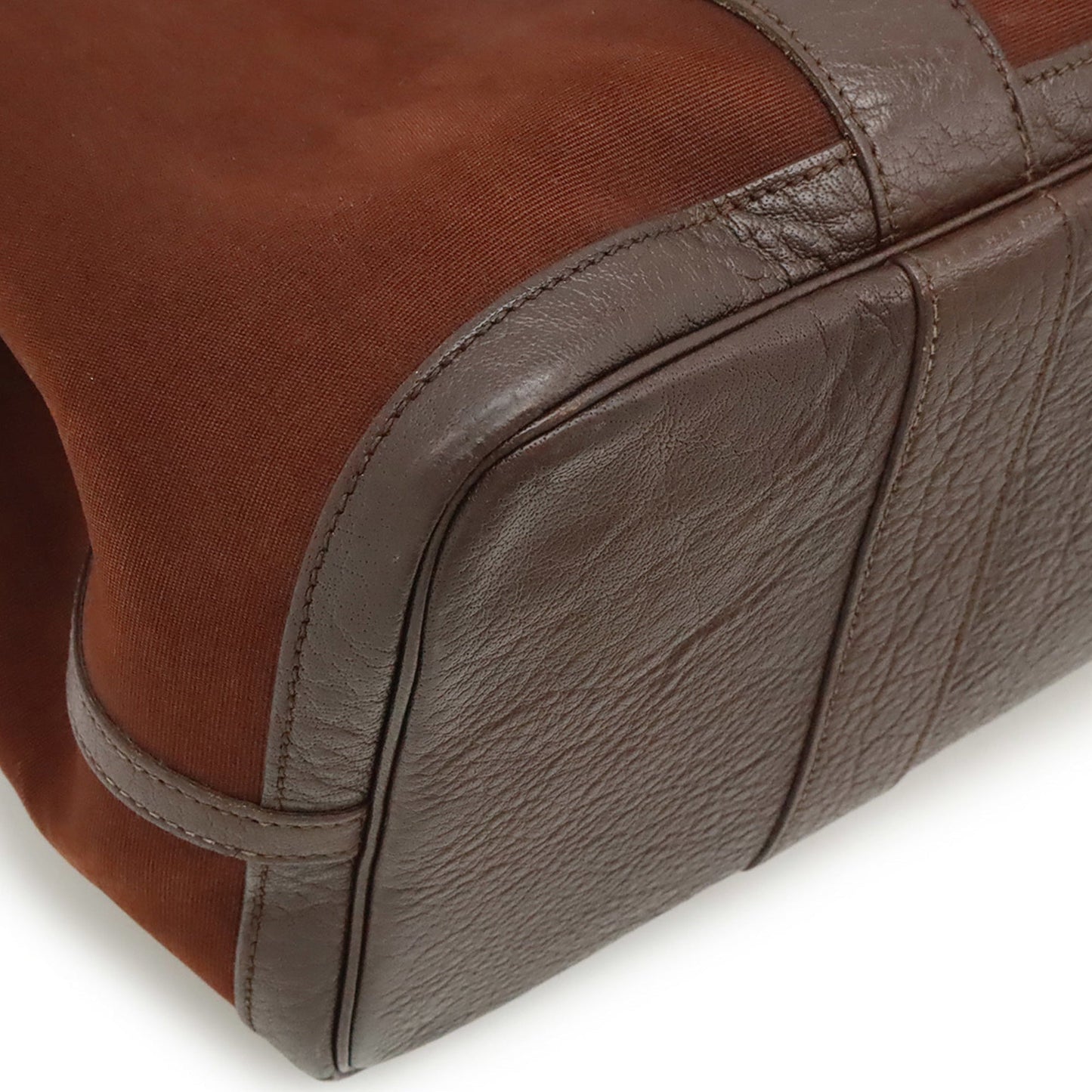 Hermes Reddish Brown Toile Officier Leather Handbag Tote Bag ( )