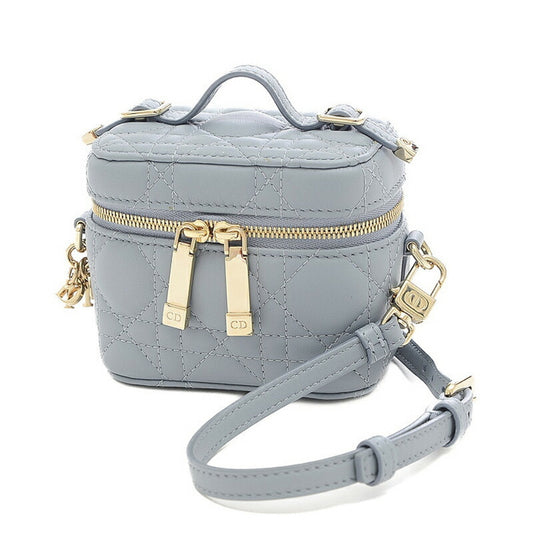CHRISTIAN DIOR Dior Lady Cannage Micro Vanity Shoulder Bag Leather Blue
