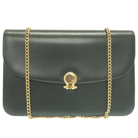 Christian Dior 2way chain CD metal fittings leather green shoulder bag clutch