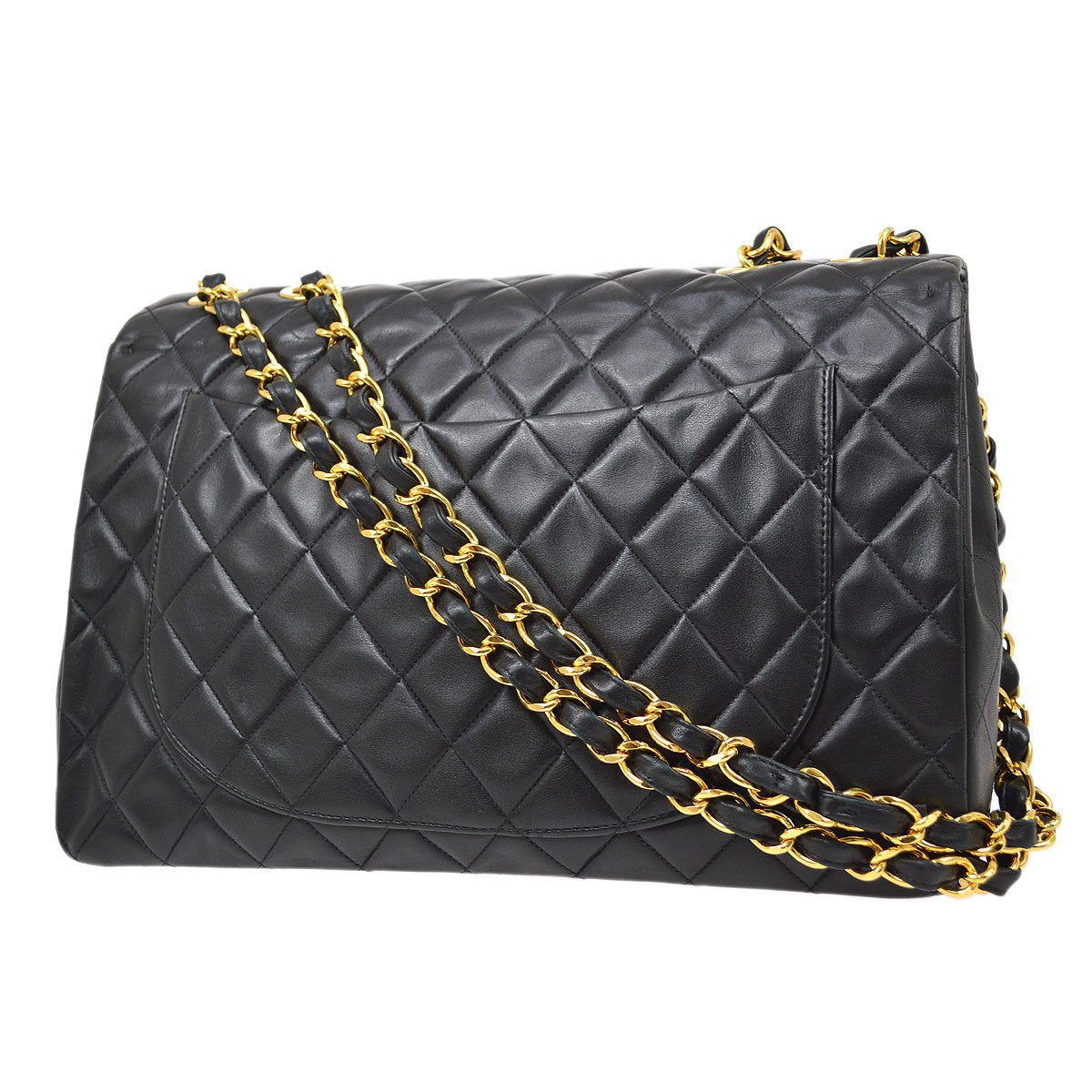 CHANEL Classic Flap Maxi Chain Shoulder Bag Black Lambskin 60155