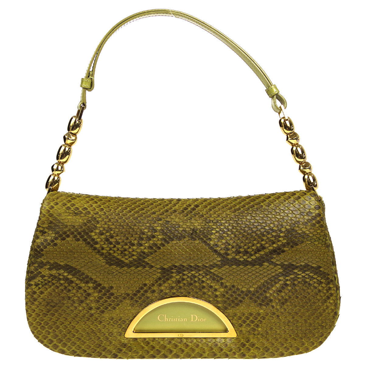 Christian Dior * 2000 Maris Pearl Shoulder Bag Green Python 66485