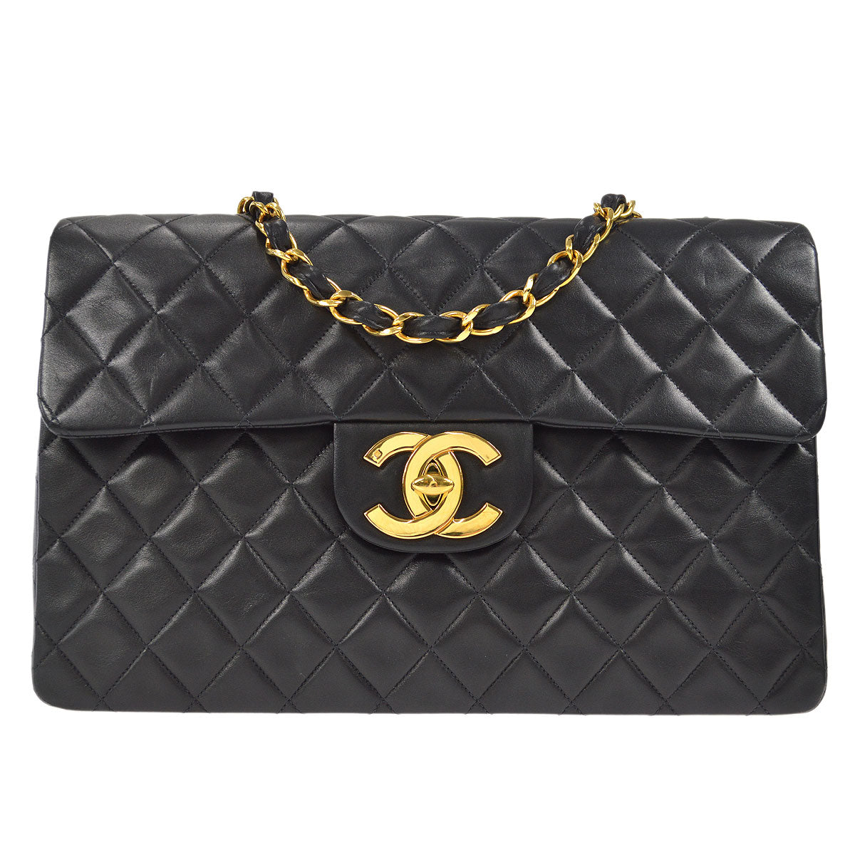 CHANEL Classic Flap Maxi Chain Shoulder Bag Black Lambskin 87291