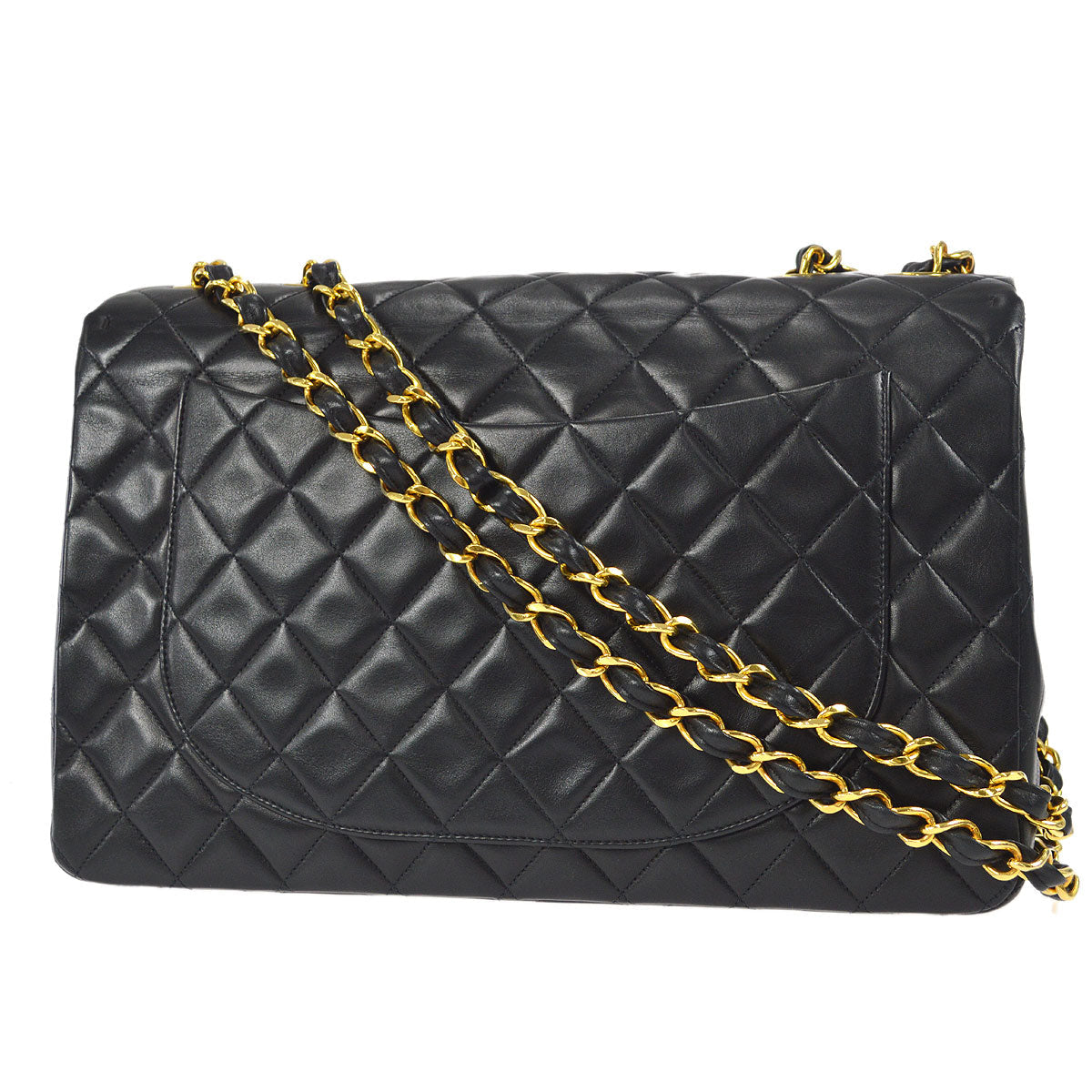 CHANEL Classic Flap Maxi Chain Shoulder Bag Black Lambskin 87291
