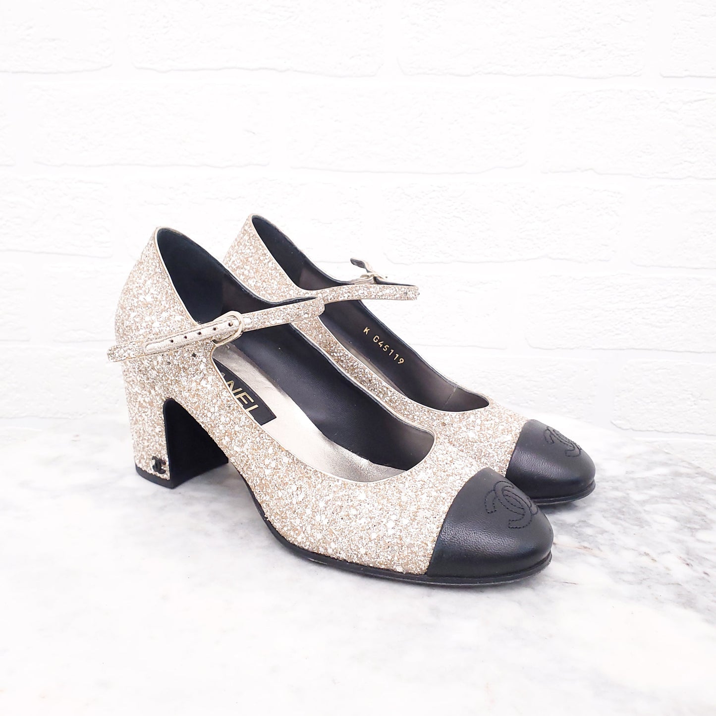 CHANEL 2023 SEQUIN MARY JANES WITH LOGO - SIZE 38