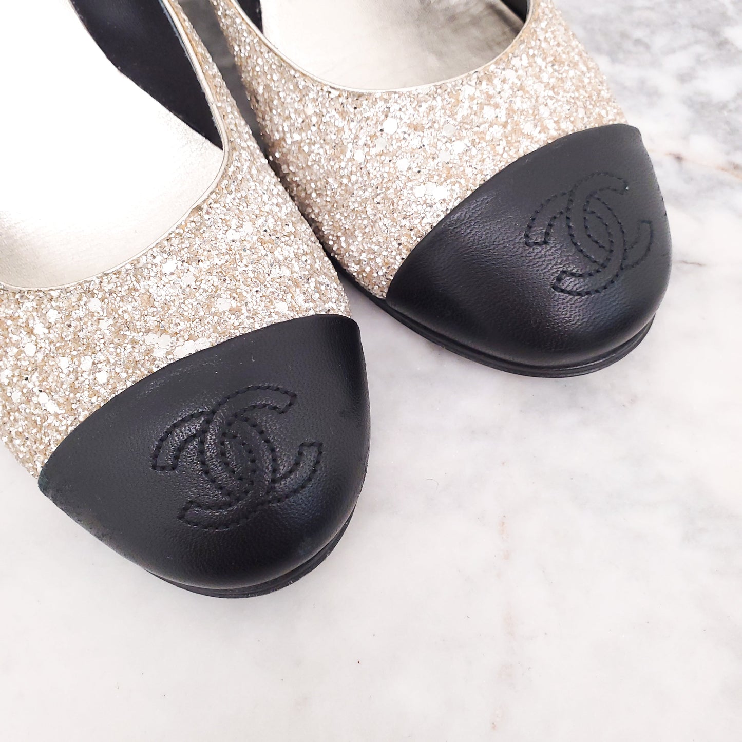 CHANEL 2023 SEQUIN MARY JANES WITH LOGO - SIZE 38