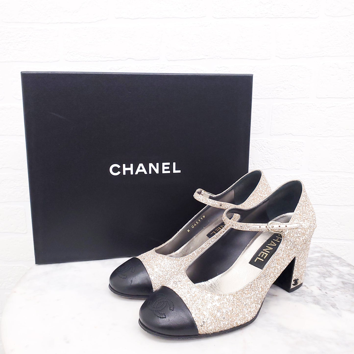 CHANEL 2023 SEQUIN MARY JANES WITH LOGO - SIZE 38