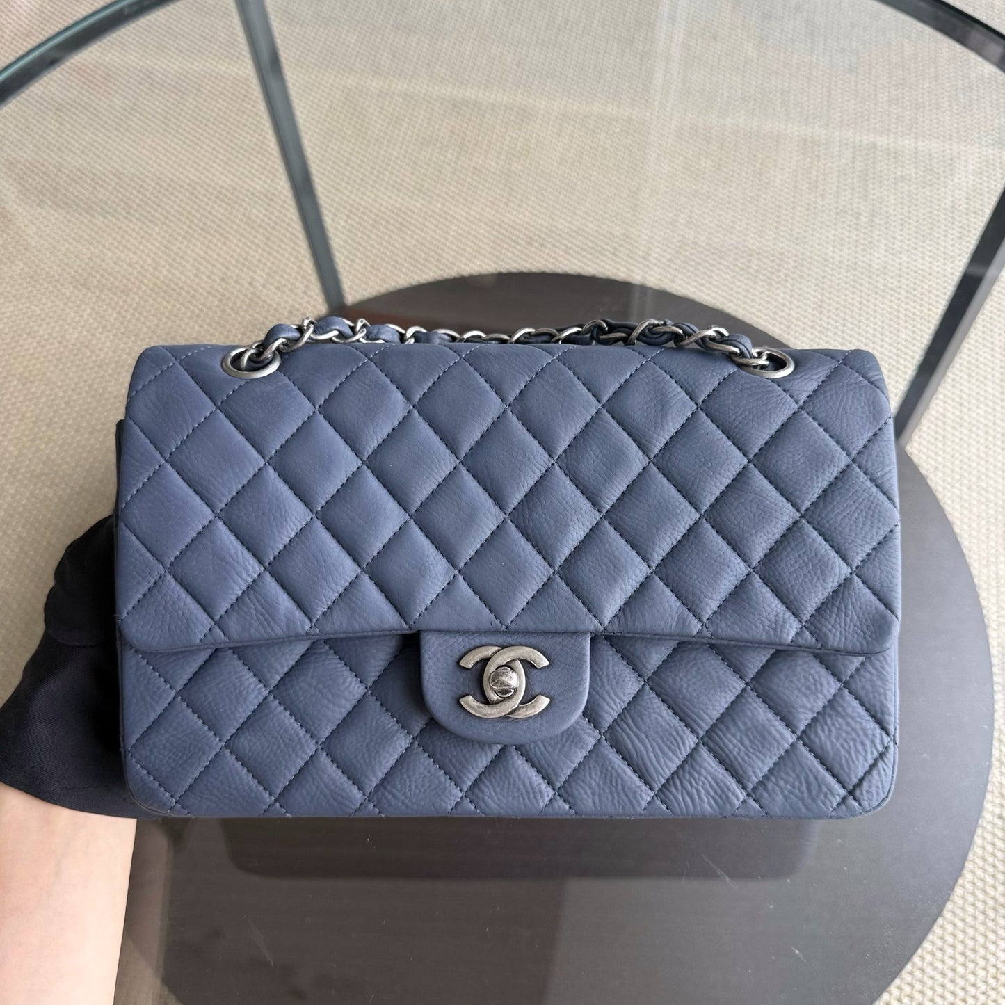 Chanel Classic Flap Medium - 25CM Calfskin Quilted Blue Silver Hardware Series 17