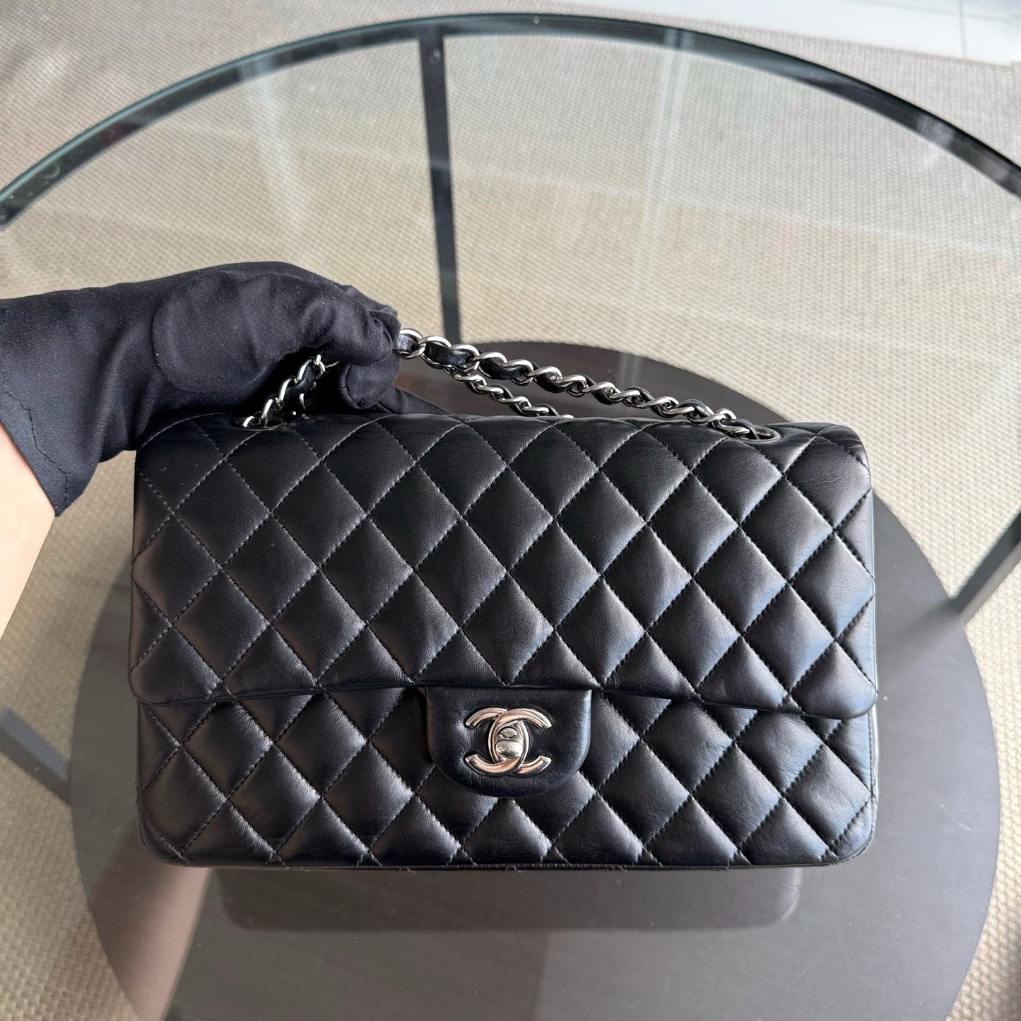 Chanel Classic Flap Medium - 25CM Quilted Lambskin Black Silver Hardware Series 19
