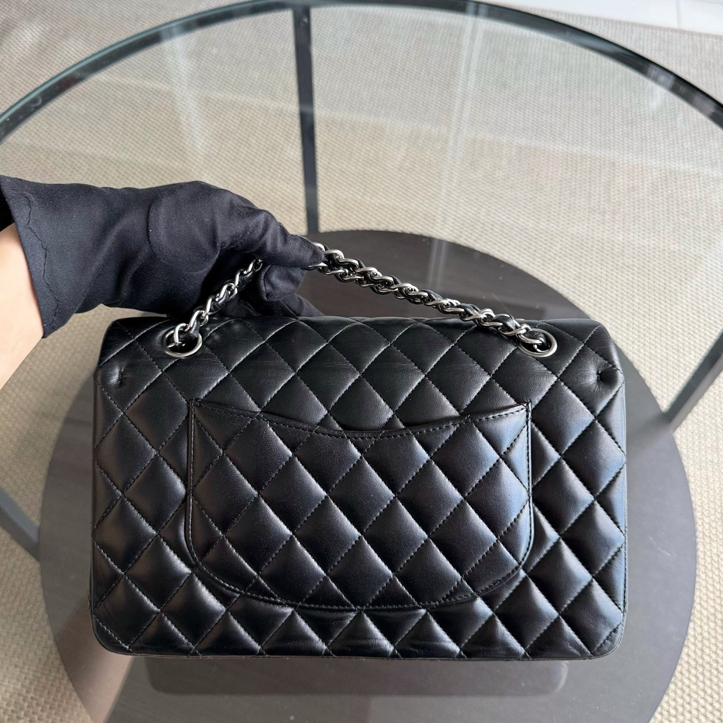 Chanel Classic Flap Medium - 25CM Quilted Lambskin Black Silver Hardware Series 19