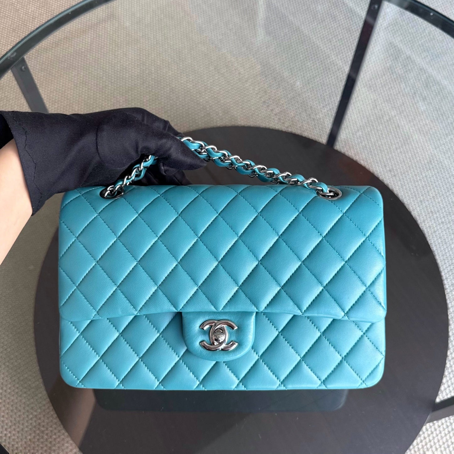 Chanel Classic Flap Medium - 25CM Quilted Lambskin Blue Silver Hardware Series 20