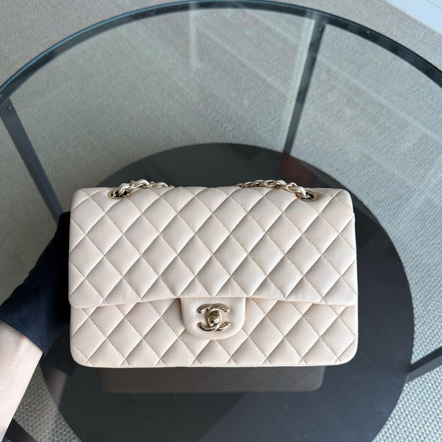 Chanel Classic Flap Medium - 25CM Quilted Lambskin Beige Gold Hardware Series 19