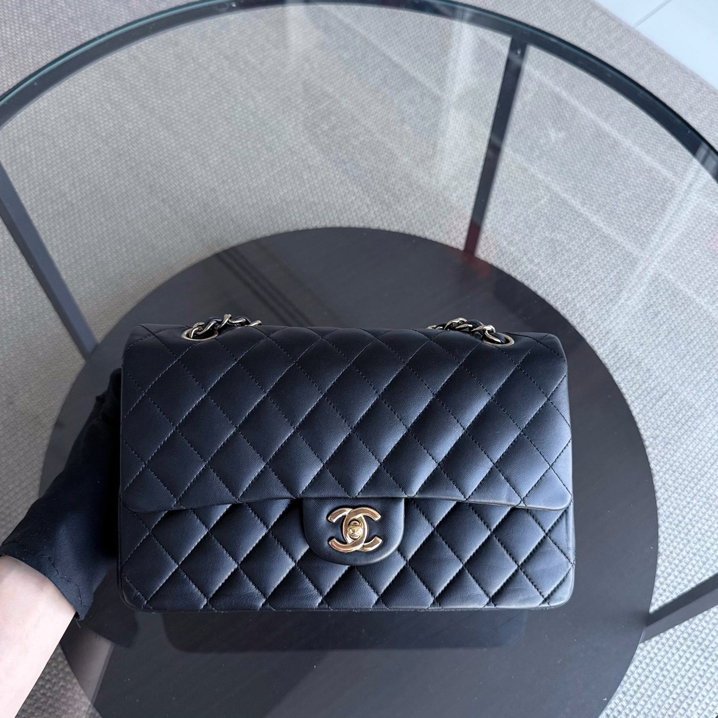 Chanel Classic Flap Medium - 25CM Quilted Lambskin Black Gold Hardware Series 14