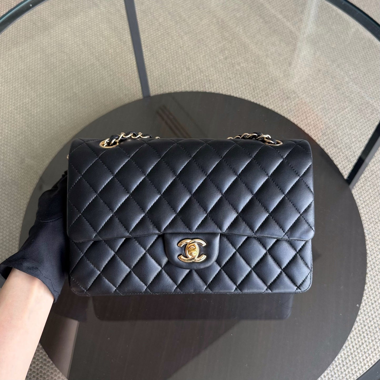 Chanel Classic Flap Medium - 25CM Quilted Lambskin Black Gold Hardware Sereis 21
