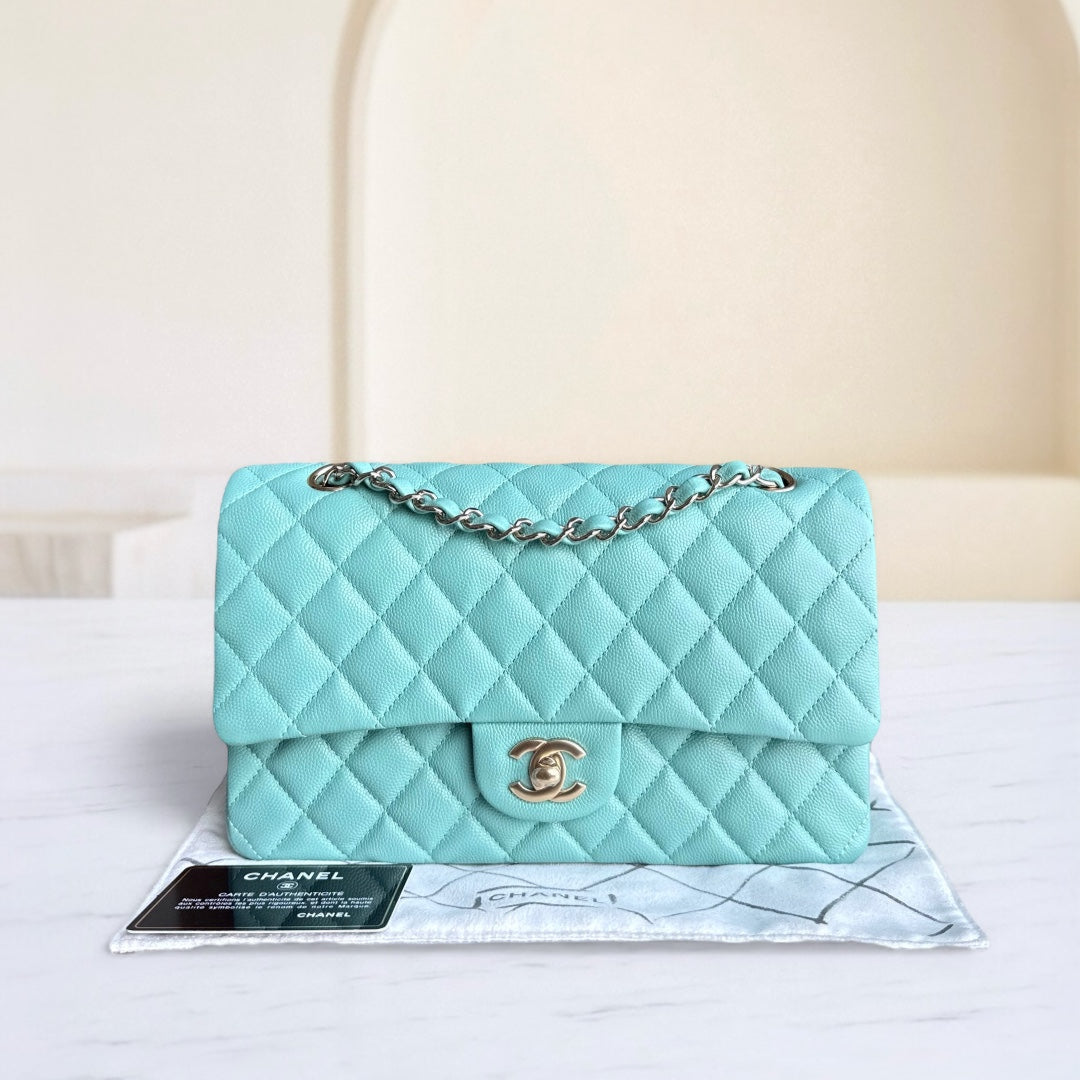 Chanel Classic Flap Medium - 25CM Quilted Caviar Light Blue Gold Hardware Series 31
