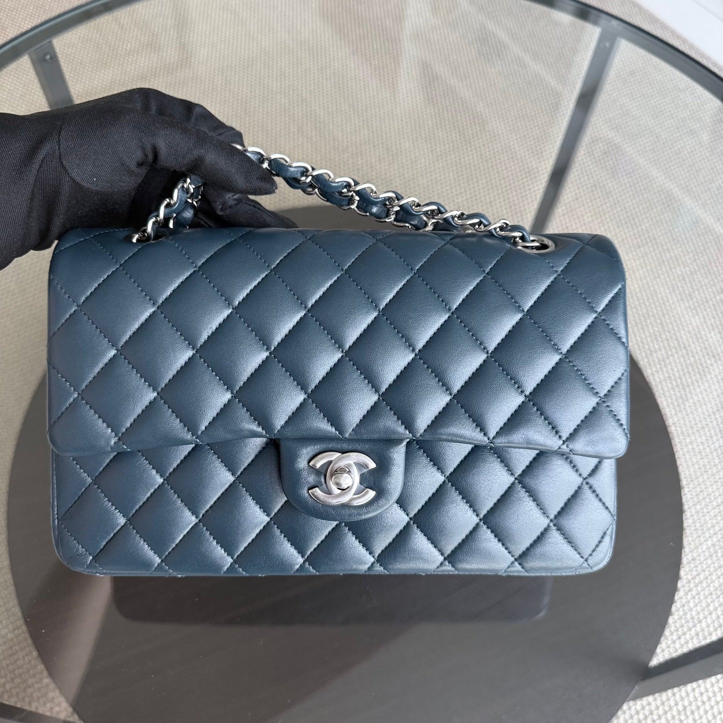 Chanel Classic Flap Medium - 25CM Quilted Lambskin Blue Silver Hardware Series 26