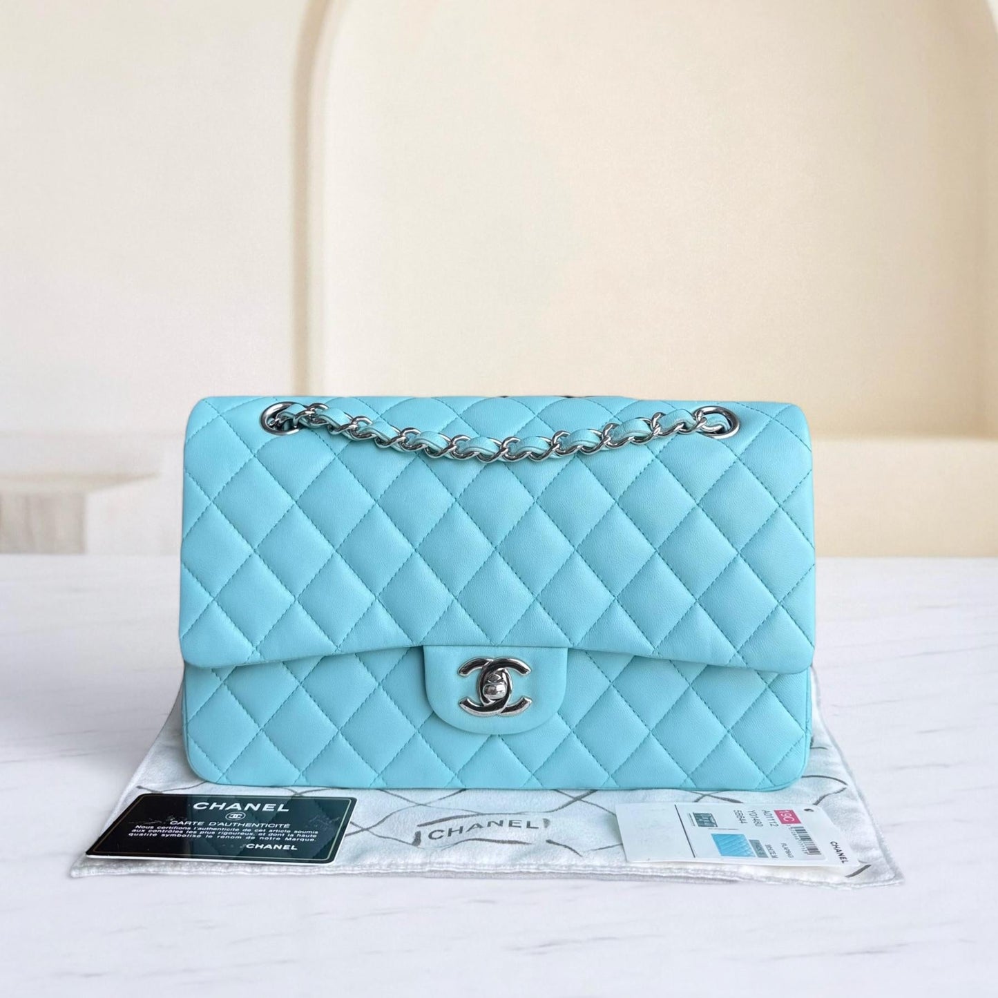Chanel Classic Flap Medium - 25CM Quilted Lambskin Light Blue Silver Hardware Series 27