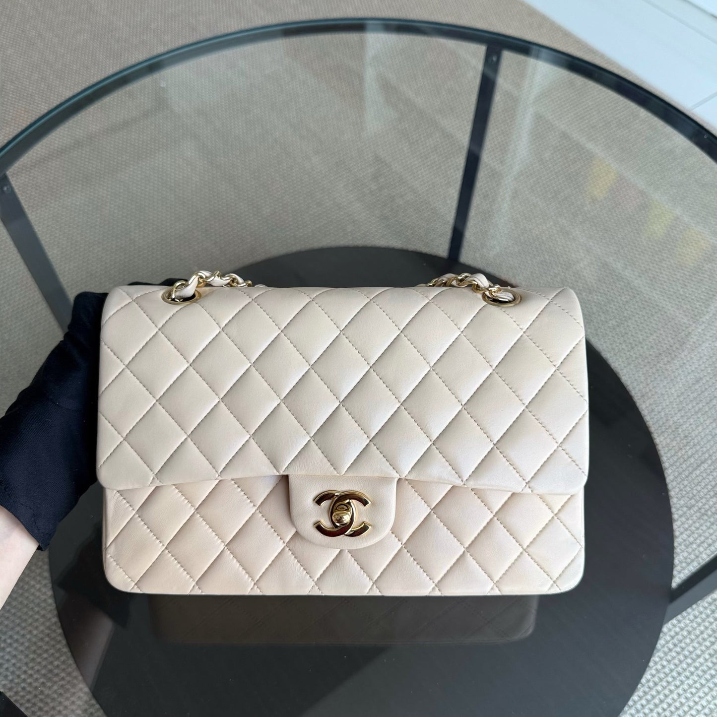 Chanel Classic Flap Medium - 25CM Quilted Lambskin Beige Gold Hardware Series 13