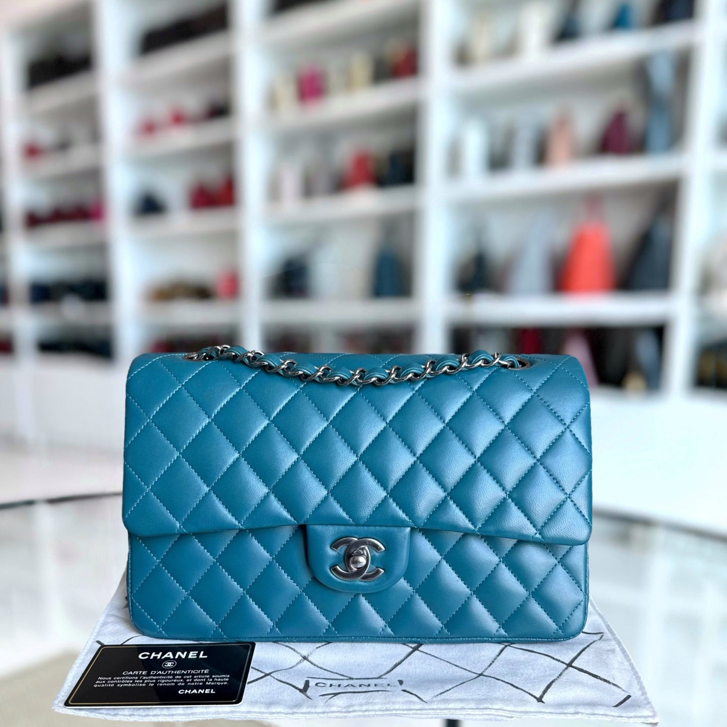 Chanel Classic Flap Medium - 25CM Quilted Lambskin Blue Silver Hardware Series 15