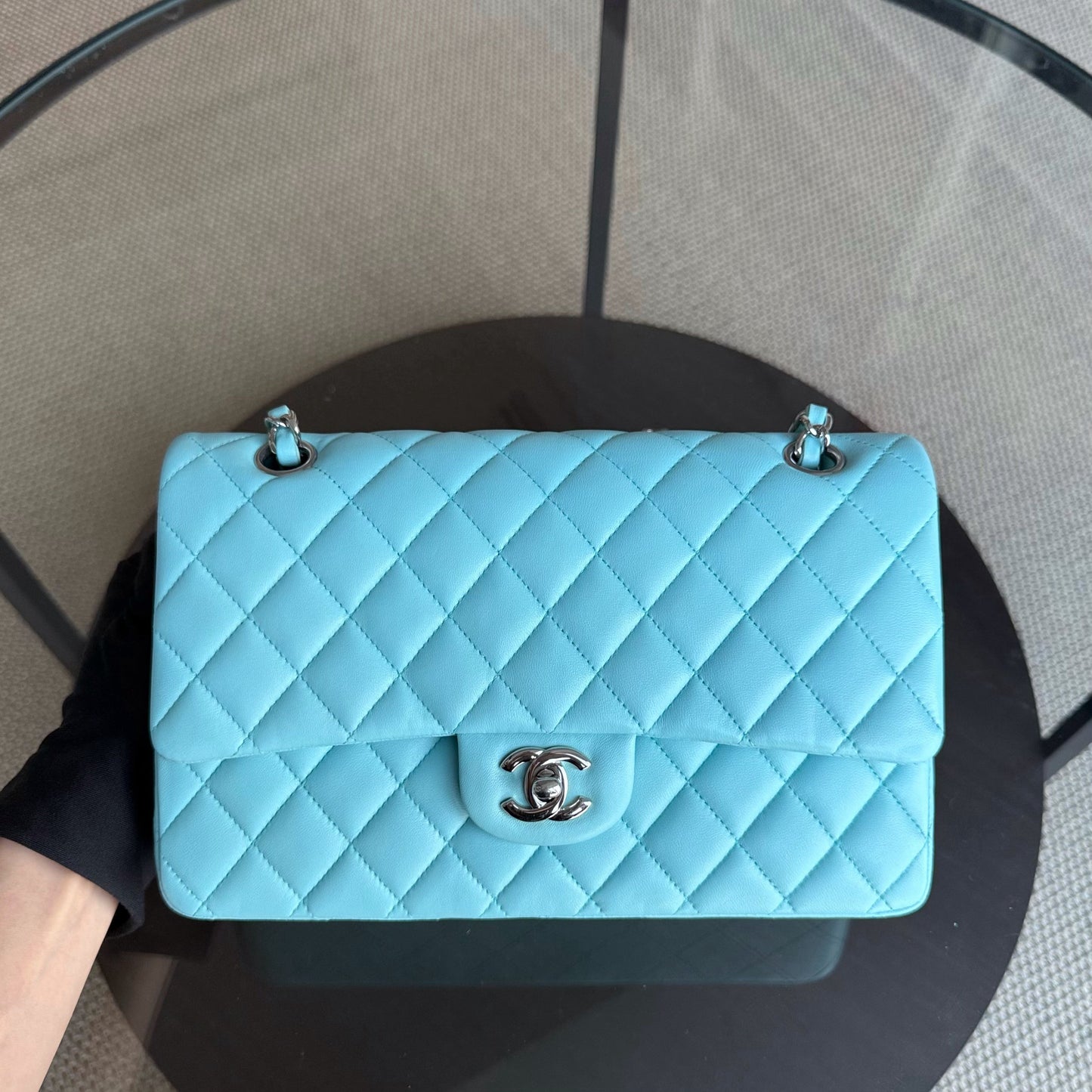 Chanel Classic Flap Medium - 25CM Quilted Lambskin Light Blue Silver Hardware Series 27