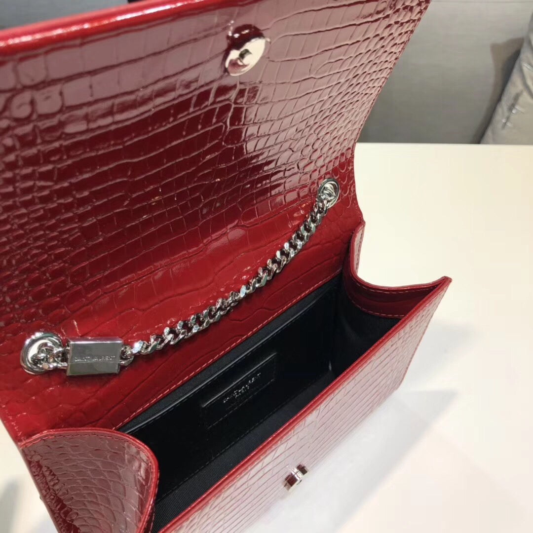 Top Quality Kate Small Chain Bag With Tassel In Embossed Burgundy For Women 7.8in/20cm YSL 