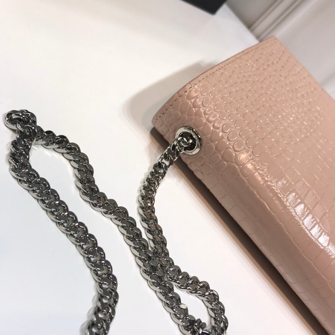 Top Quality Kate MeTop Qualityum Chain Bag With Tassel In Embossed CrocoTop Qualityle Dark Beige For Women 9.4in/24cm YSL