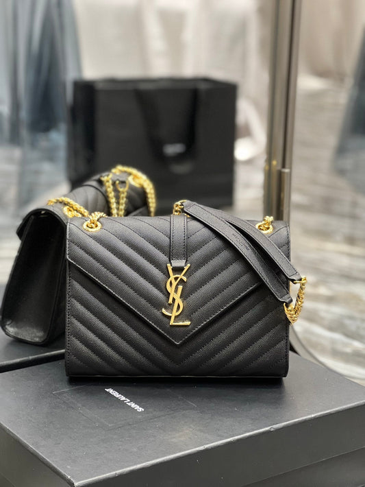 Top Quality College MeTop Qualityum Chain Bag Black Gold Toned Hardware For Women 9.4in/24cm YSL 600279BRM071000