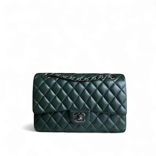 Chanel Classic Flap Medium - 25CM Quilted Lambskin Dark Green Silver Hardware Series 23