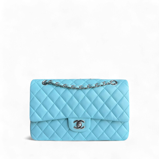 Chanel Classic Flap Medium - 25CM Quilted Lambskin Light Blue Silver Hardware Series 27