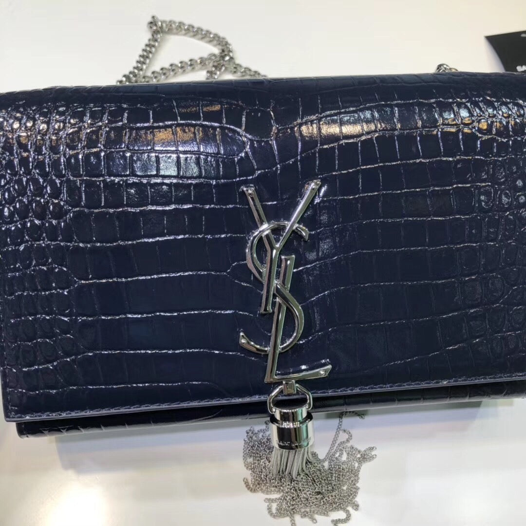 Top Quality Kate Small Chain Bag With Tassel In Embossed Black For Women 7.8in/20cm YSL 474366DND0N1000