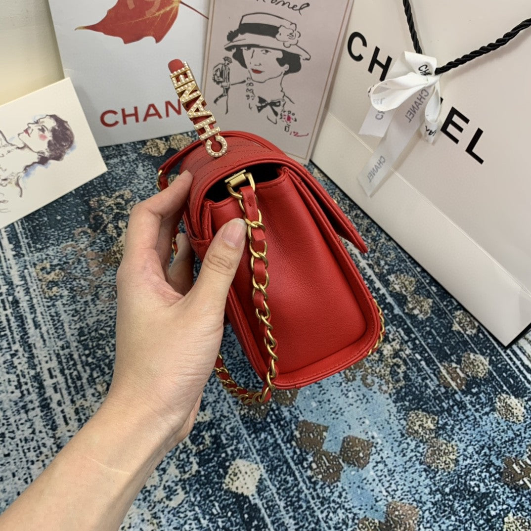 CHLSmall Top Qualityap Bag With Top Handle Gold Hardware Red For Women Handbags, Shoulder Bags 7.9in/20cm AS2059