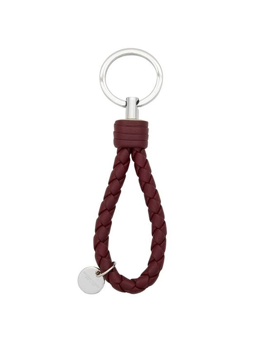 Luxury Bottega Veneta Intrecciato Leather Key Holder Burgundy