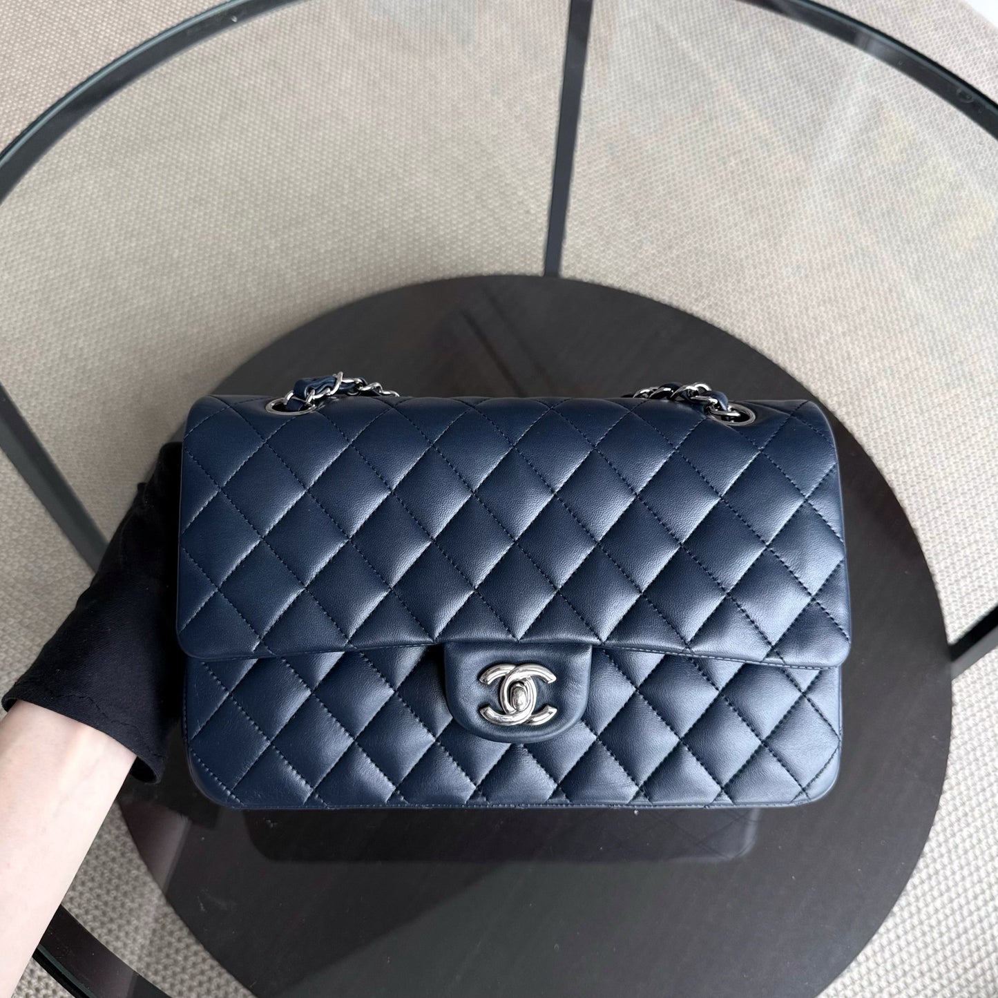 Chanel Classic Flap Medium - 25CM Quilted Lambskin Dark Blue Silver Hardware Series 13