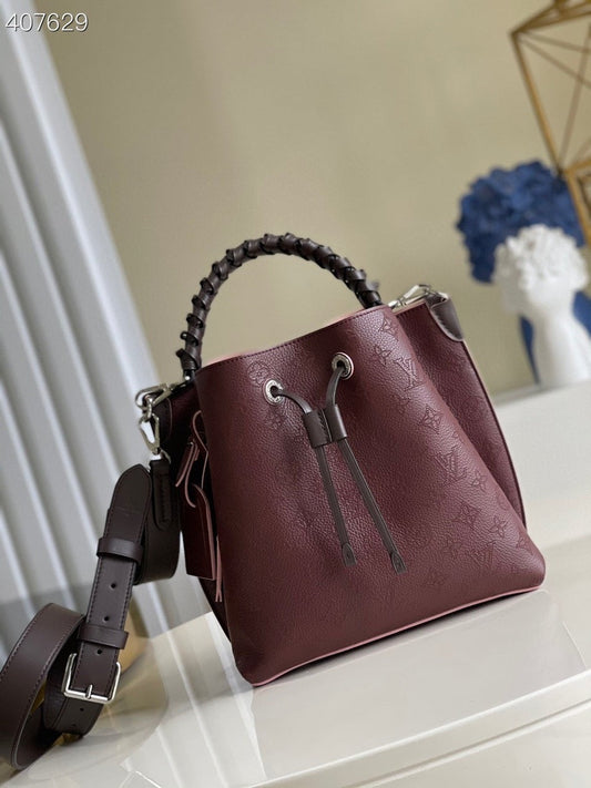 Top Quality Muria Bucket Bag For Women, Womens Handbags, Shoulder And Crossbody Bags Burgundy 9.8in/25cm Top Quality