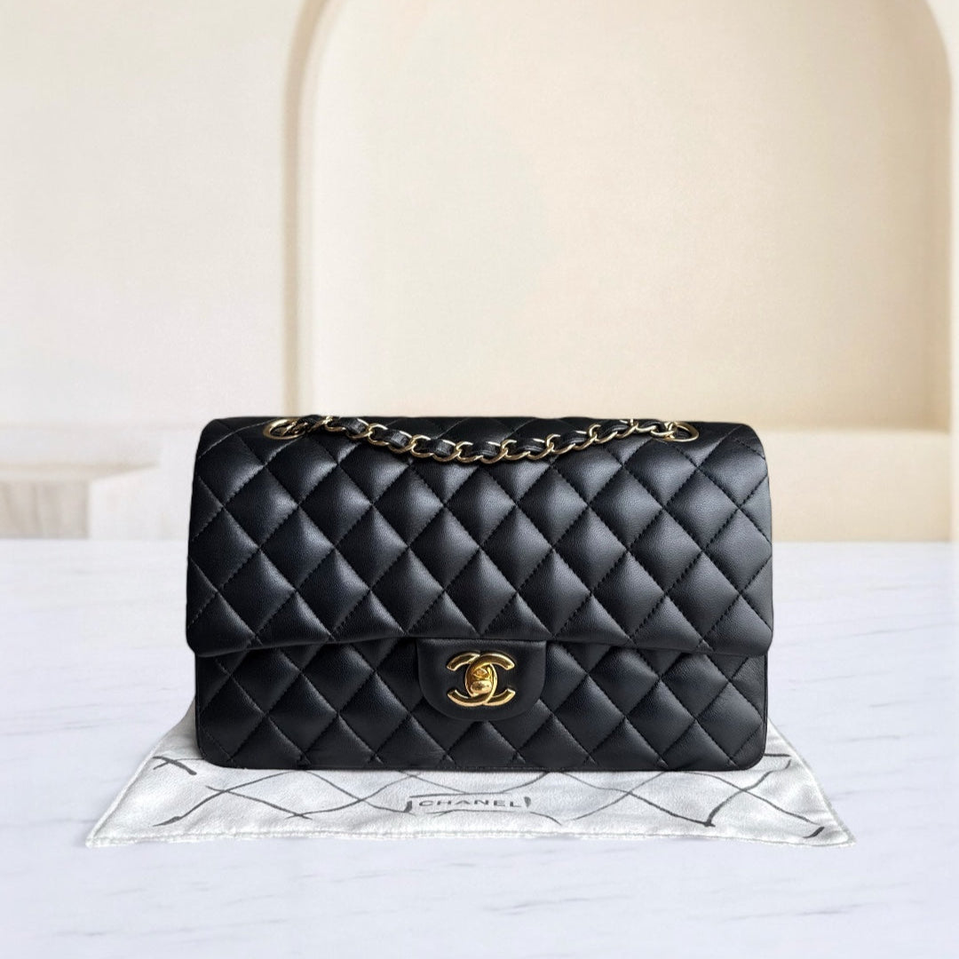 Chanel Classic Flap Medium - 25CM Quilted Lambskin Black Gold Hardware Series 31