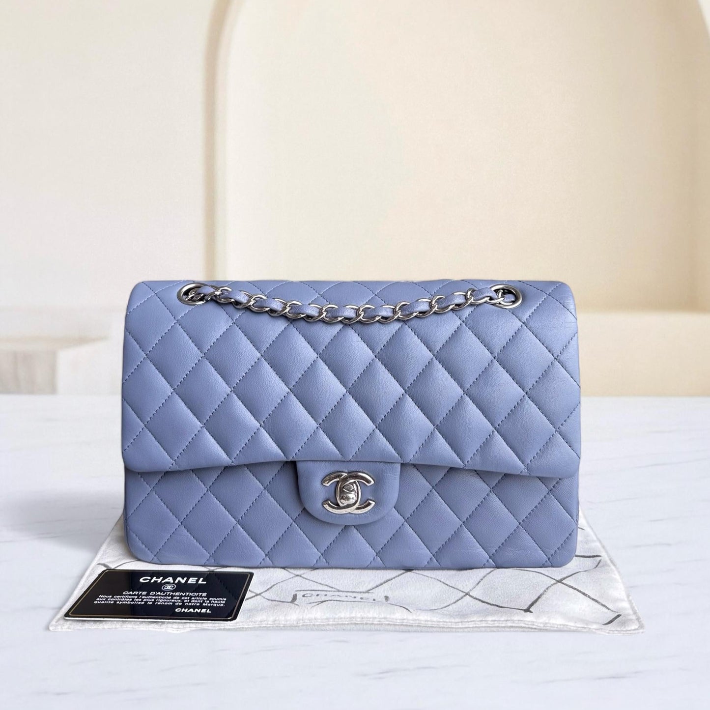 Chanel Classic Flap Medium - 25CM Quilted Lambskin Haze Blue Purple Silver Hardware Series 15