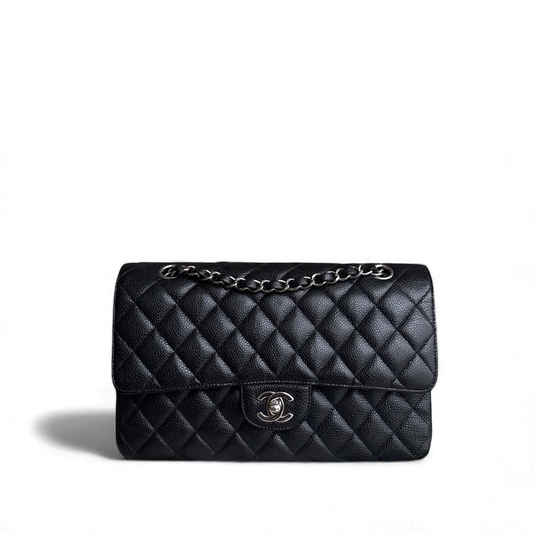 Chanel Classic Flap Medium - 25CM Quilted Caviar Black Silver Hardware Series 20