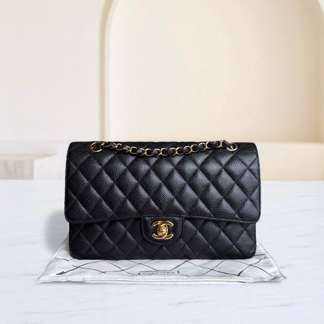 Chanel Classic Flap Medium - 25CM Quilted Caviar Black Gold Hardware Series 24
