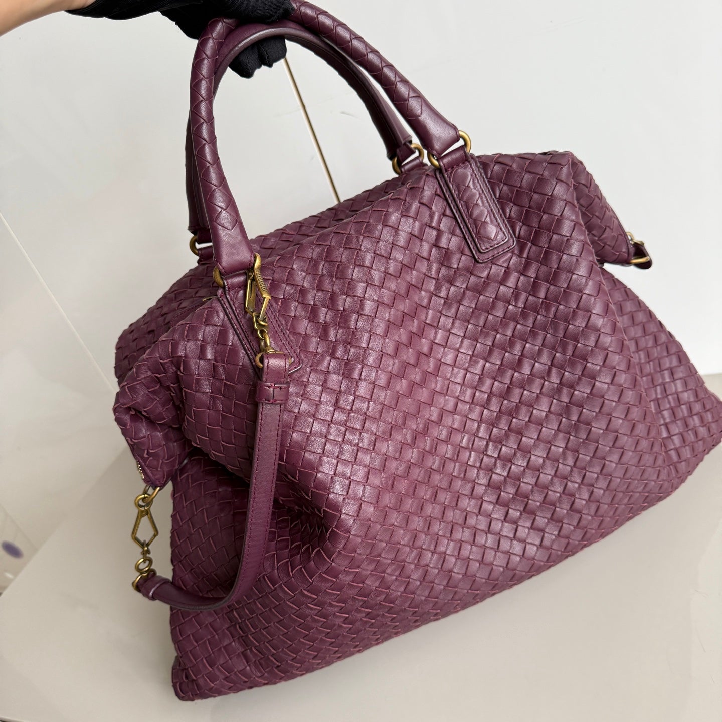 Bottega Veneta Maxi Convertible Tote Bag Wine Burgundy Leather Gold Hardware 50cm