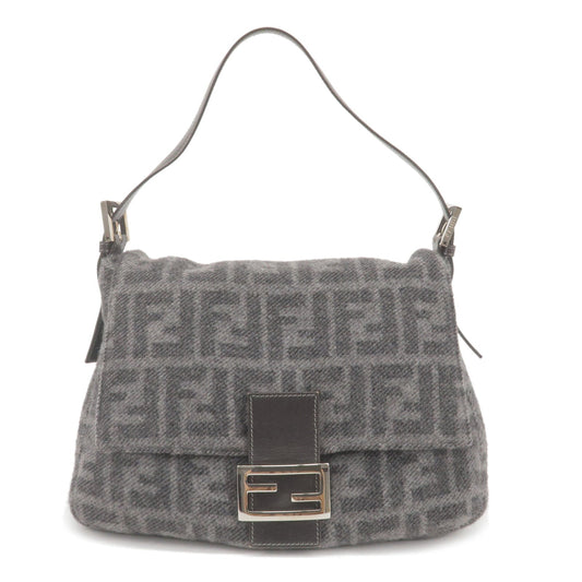 FENDI Zucca Cashmere Leather Mamma Baguette Bag Gray 26325