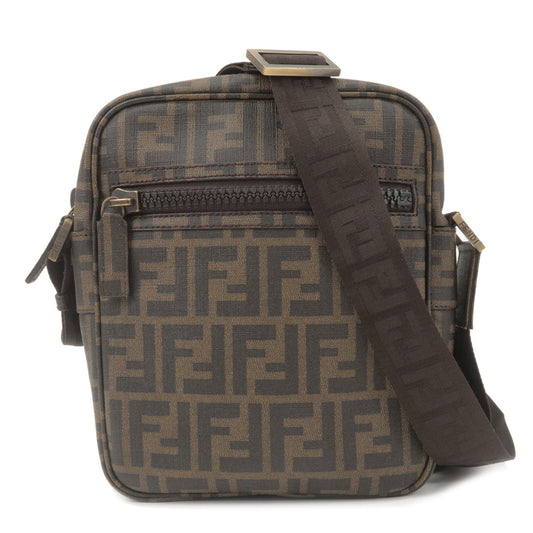 FENDI Zucca Logo Print PVC Shoulder Bag Khaki Black 7VA232