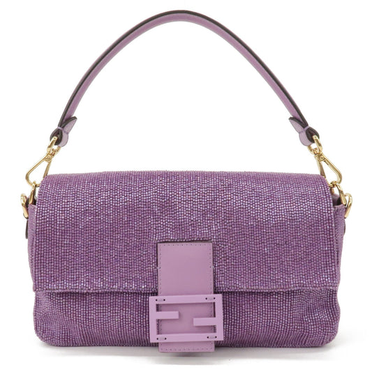 FENDI Zucca Mamma Baguette Beads Leather 2Way Bag Purple 8BR600