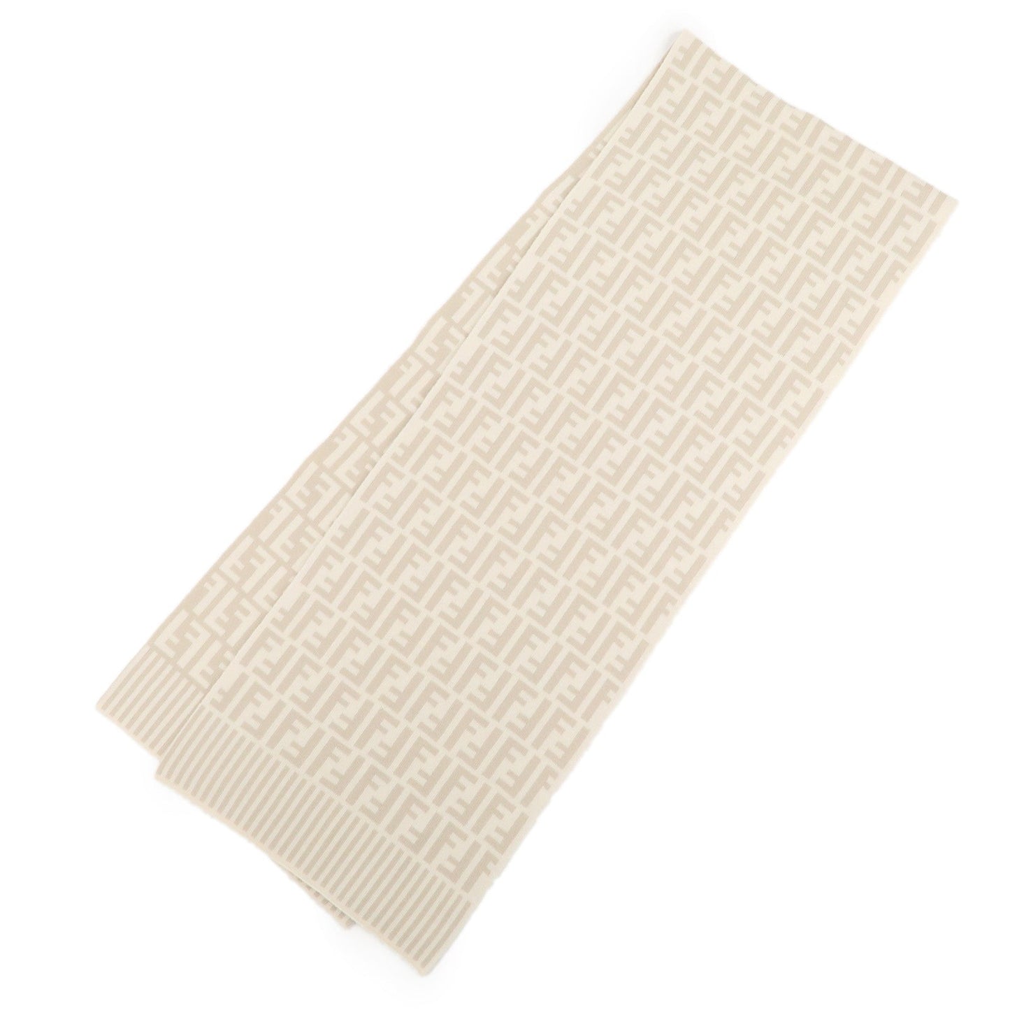 FENDI Zucca Logo Print Wool 100% Scarf Beige Ivory