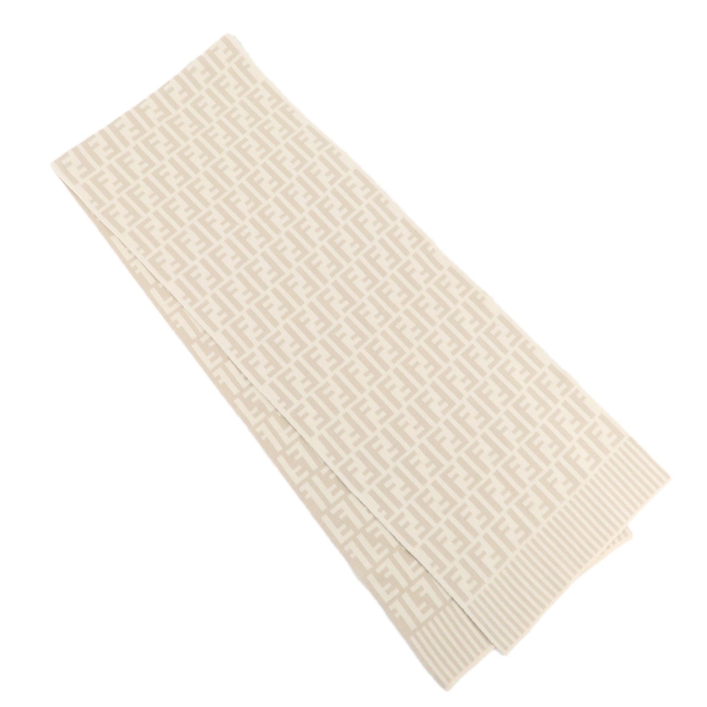 FENDI Zucca Logo Print Wool 100% Scarf Beige Ivory