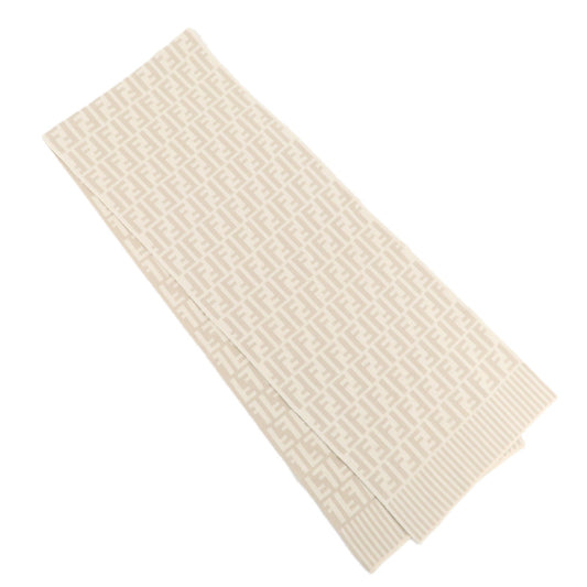 FENDI Zucca Logo Print Wool 100% Scarf Beige Ivory