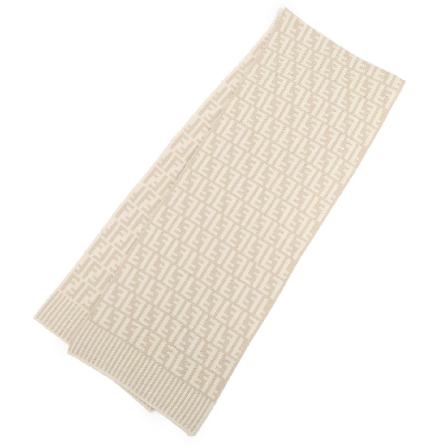 FENDI Zucca Logo Print Wool 100% Scarf Beige Ivory